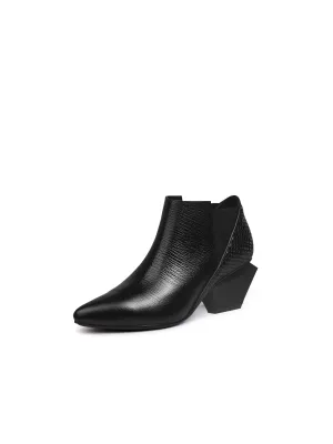 Geometry-Heel Textile Contrast Black Leather Ankle Boots