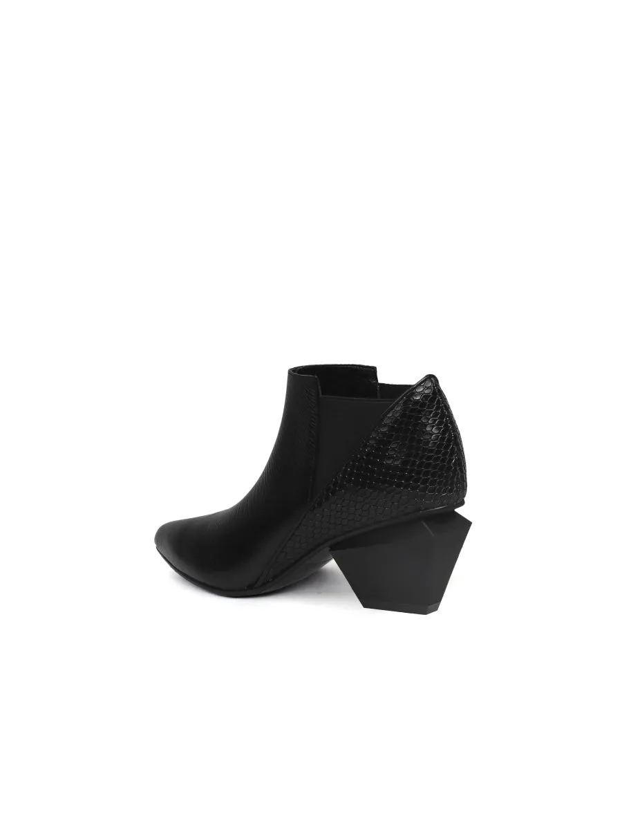 Geometry-Heel Textile Contrast Black Leather Ankle Boots