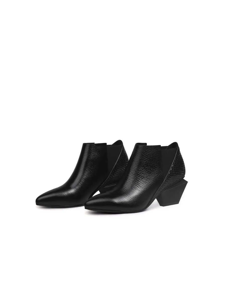 Geometry-Heel Textile Contrast Black Leather Ankle Boots