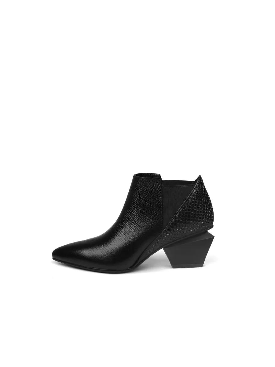 Geometry-Heel Textile Contrast Black Leather Ankle Boots