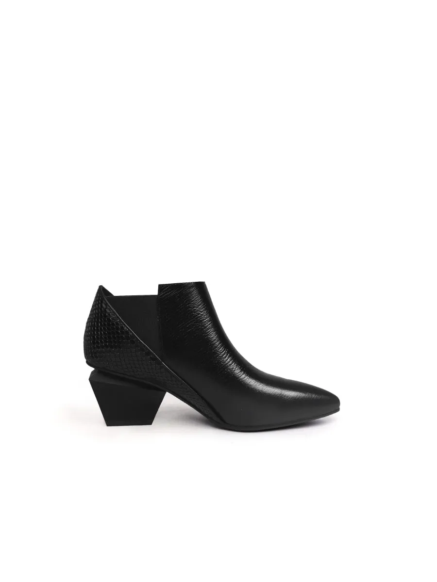 Geometry-Heel Textile Contrast Black Leather Ankle Boots