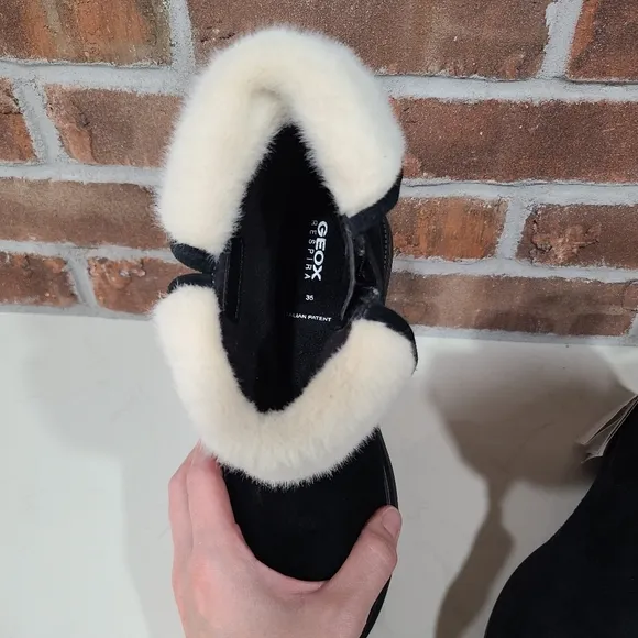 Geox Respira Italian Patent Faux Fur Girls Suede Boots EU 35 US 3.5