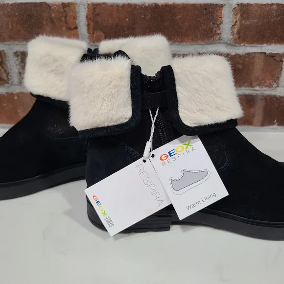 Geox Respira Italian Patent Faux Fur Girls Suede Boots EU 35 US 3.5