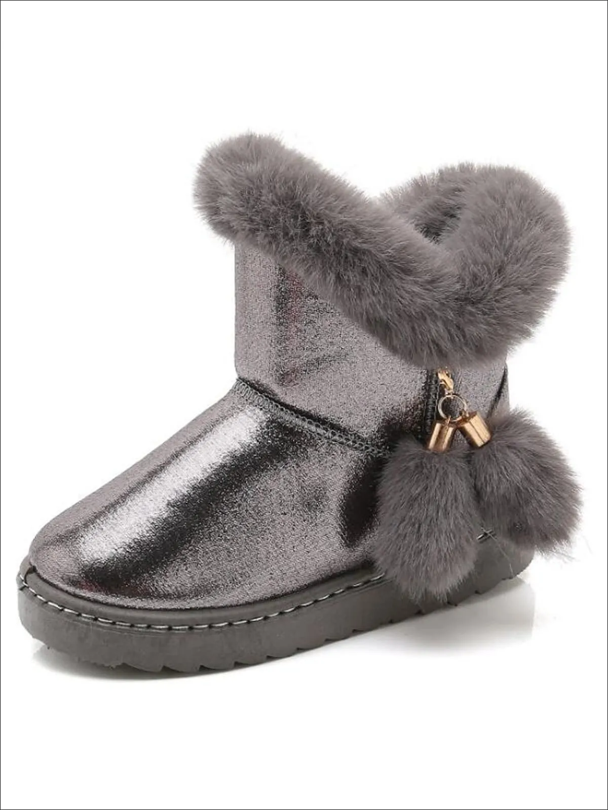Girls Metallic Faux Fur Trimmed Winter Booties By Liv and Mia