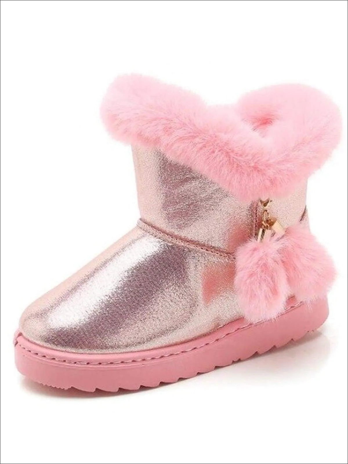 Girls Metallic Faux Fur Trimmed Winter Booties By Liv and Mia