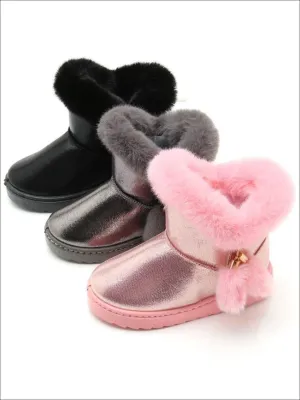 Girls Metallic Faux Fur Trimmed Winter Booties By Liv and Mia