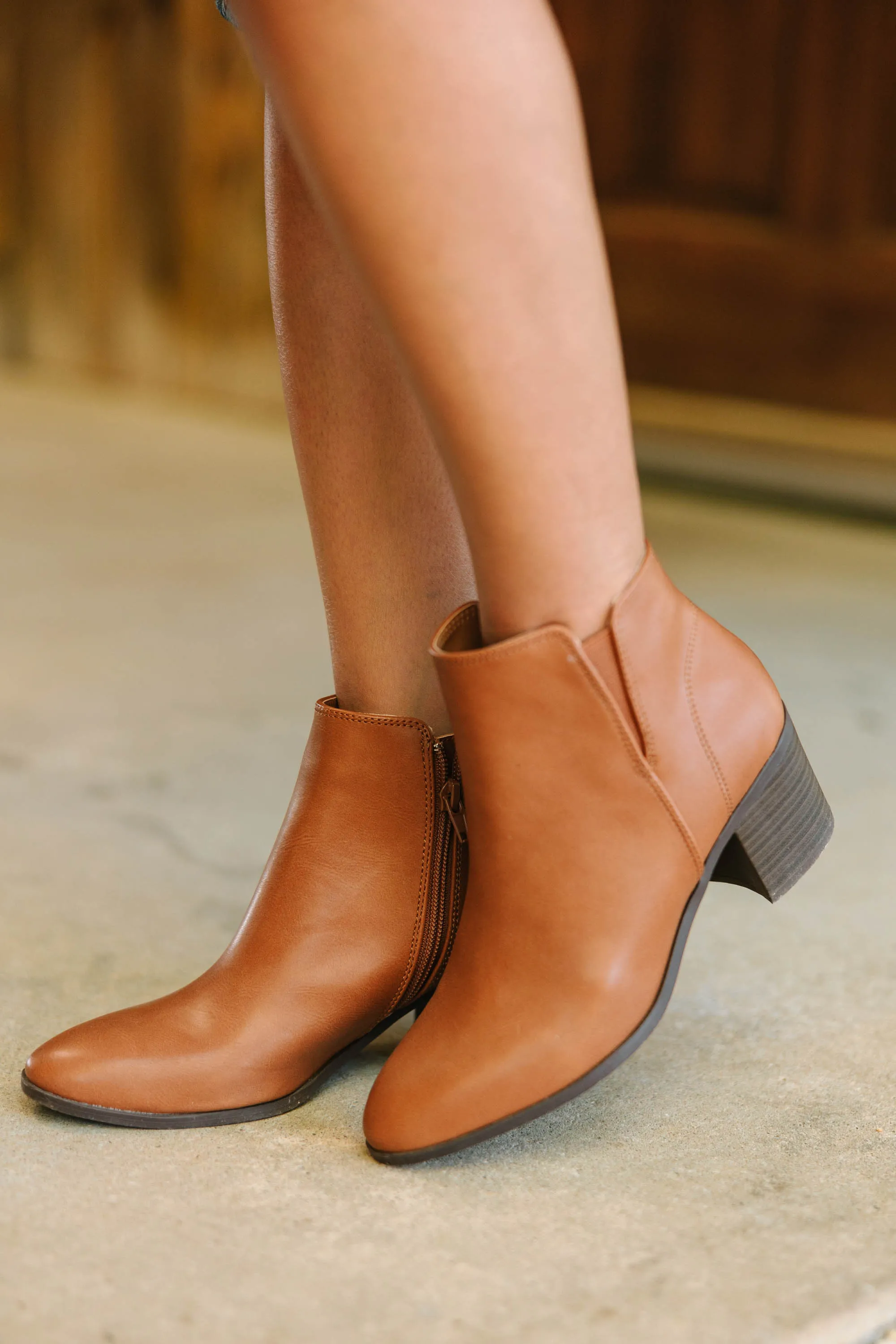 Give You A Try Cognac Brown Booties