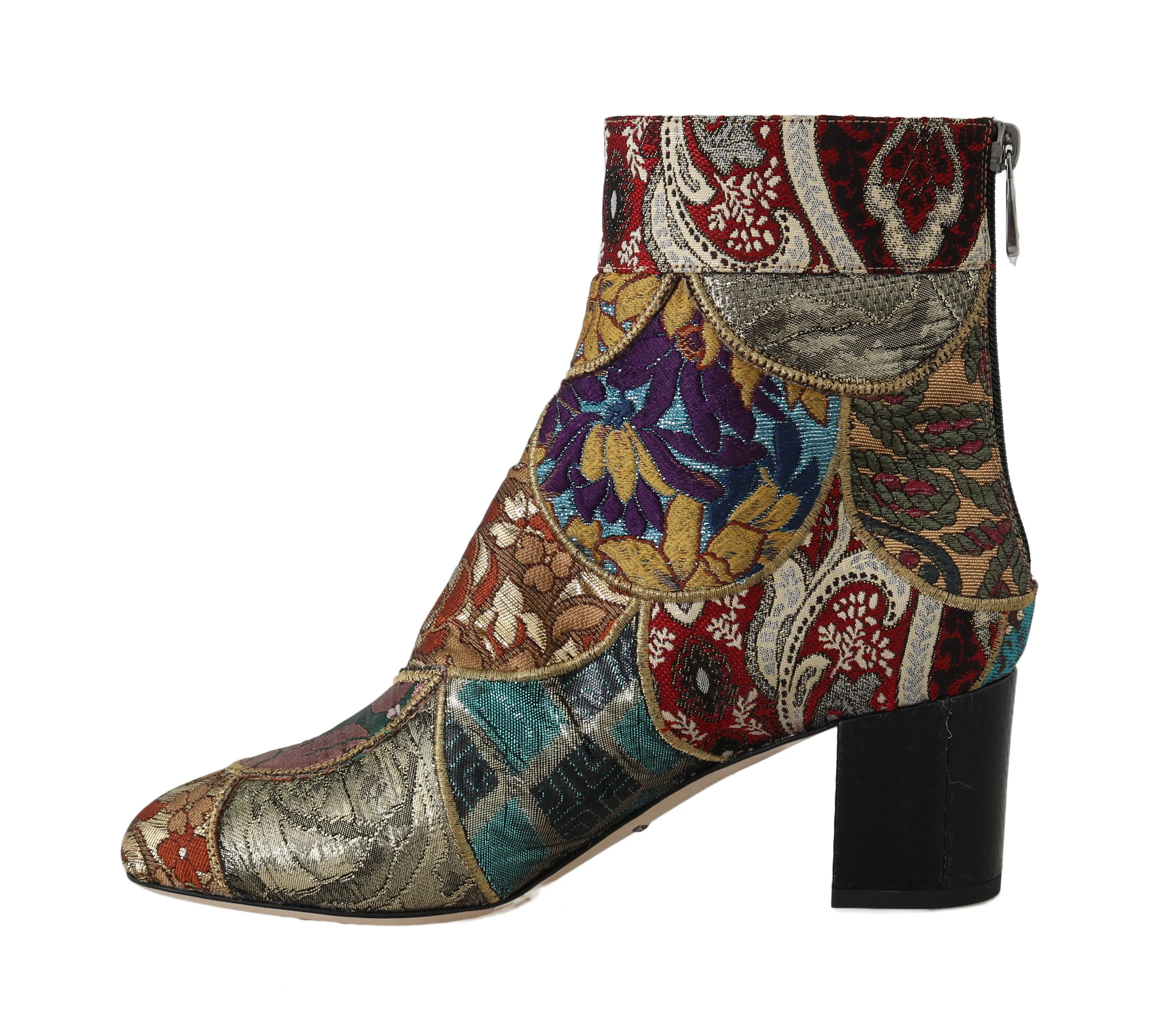 Gold Jacquard Patterned Ankle Boots