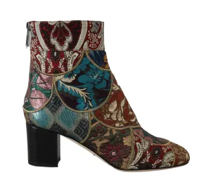 Gold Jacquard Patterned Ankle Boots