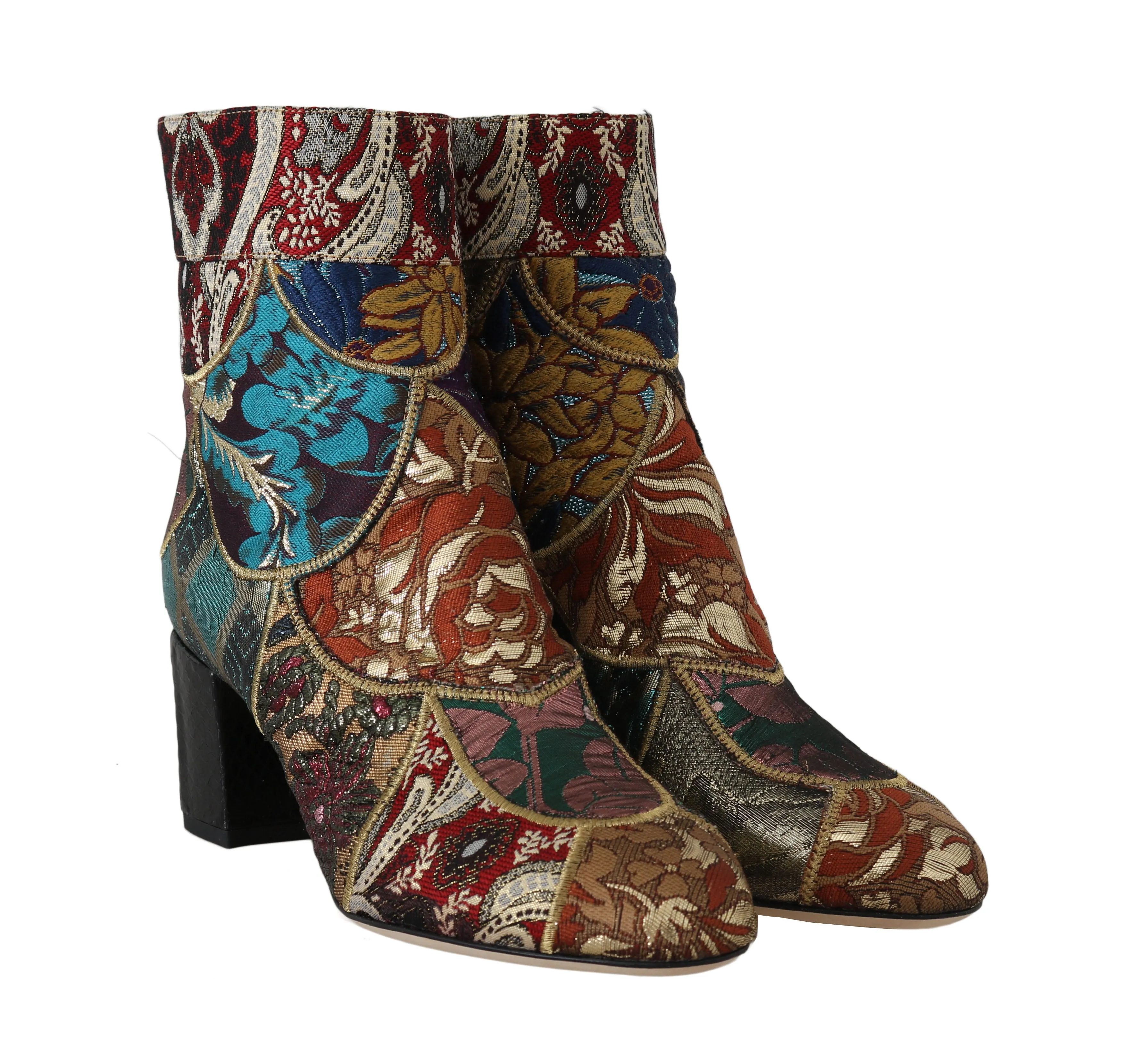 Gold Jacquard Patterned Ankle Boots