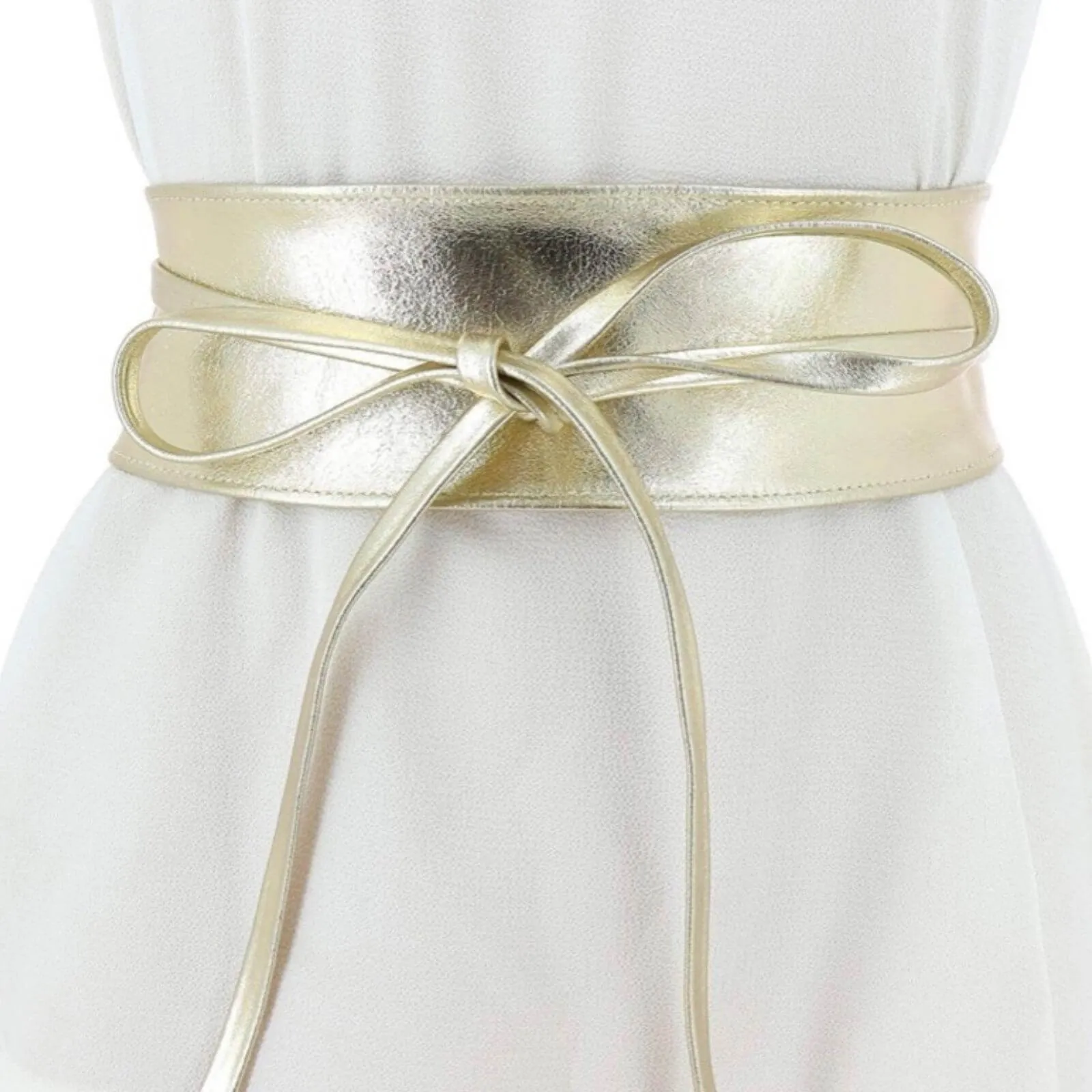 Gold Leather Wrap Around Waist Belt