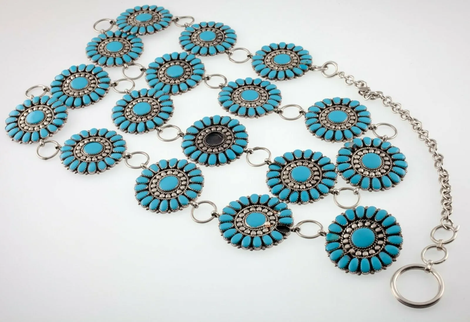 Gorgeous Sterling Silver Turquoise Concho Belt Signed HDS Great Piece!