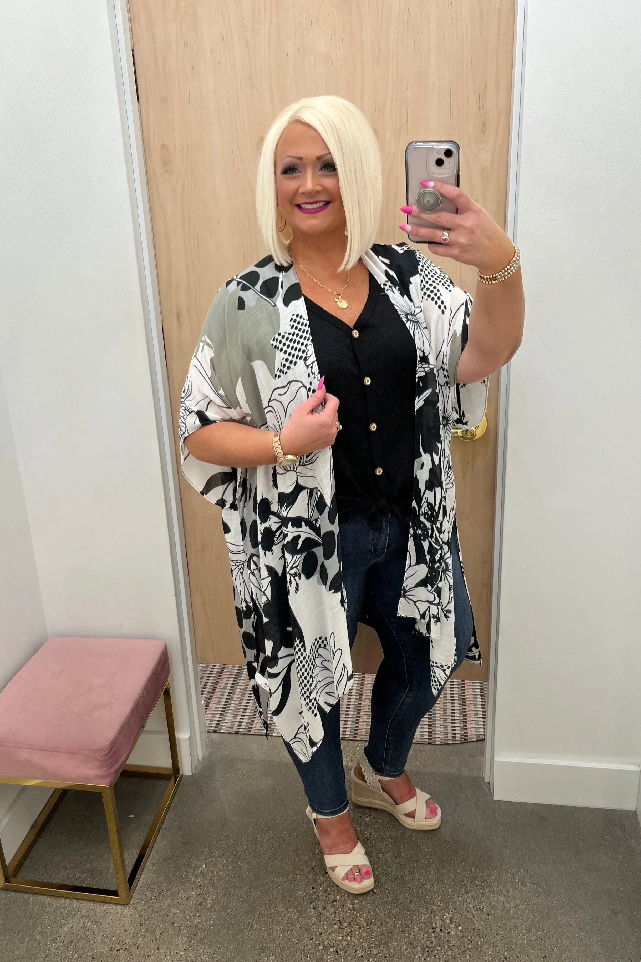 Gray Printed Kimono