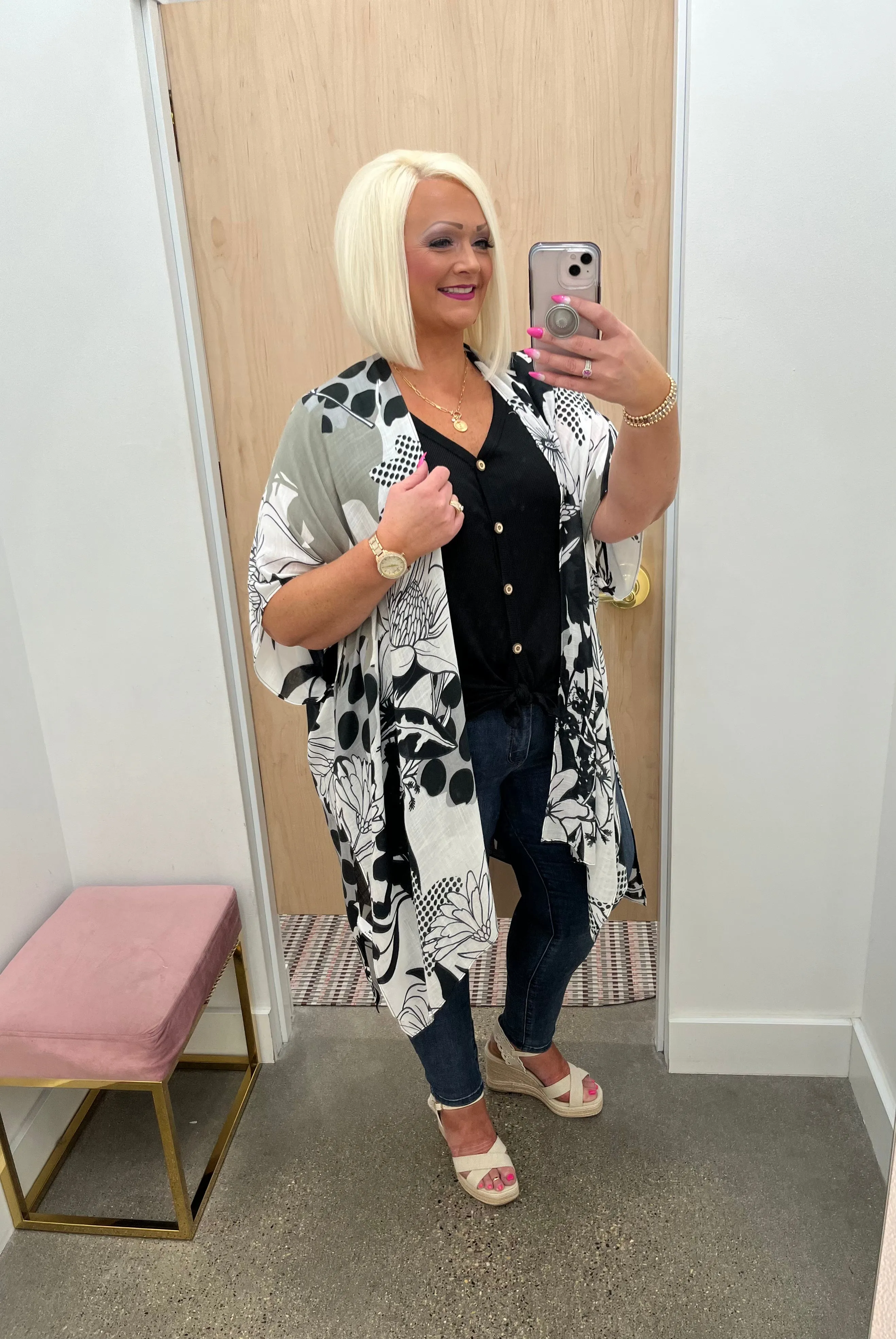 Gray Printed Kimono