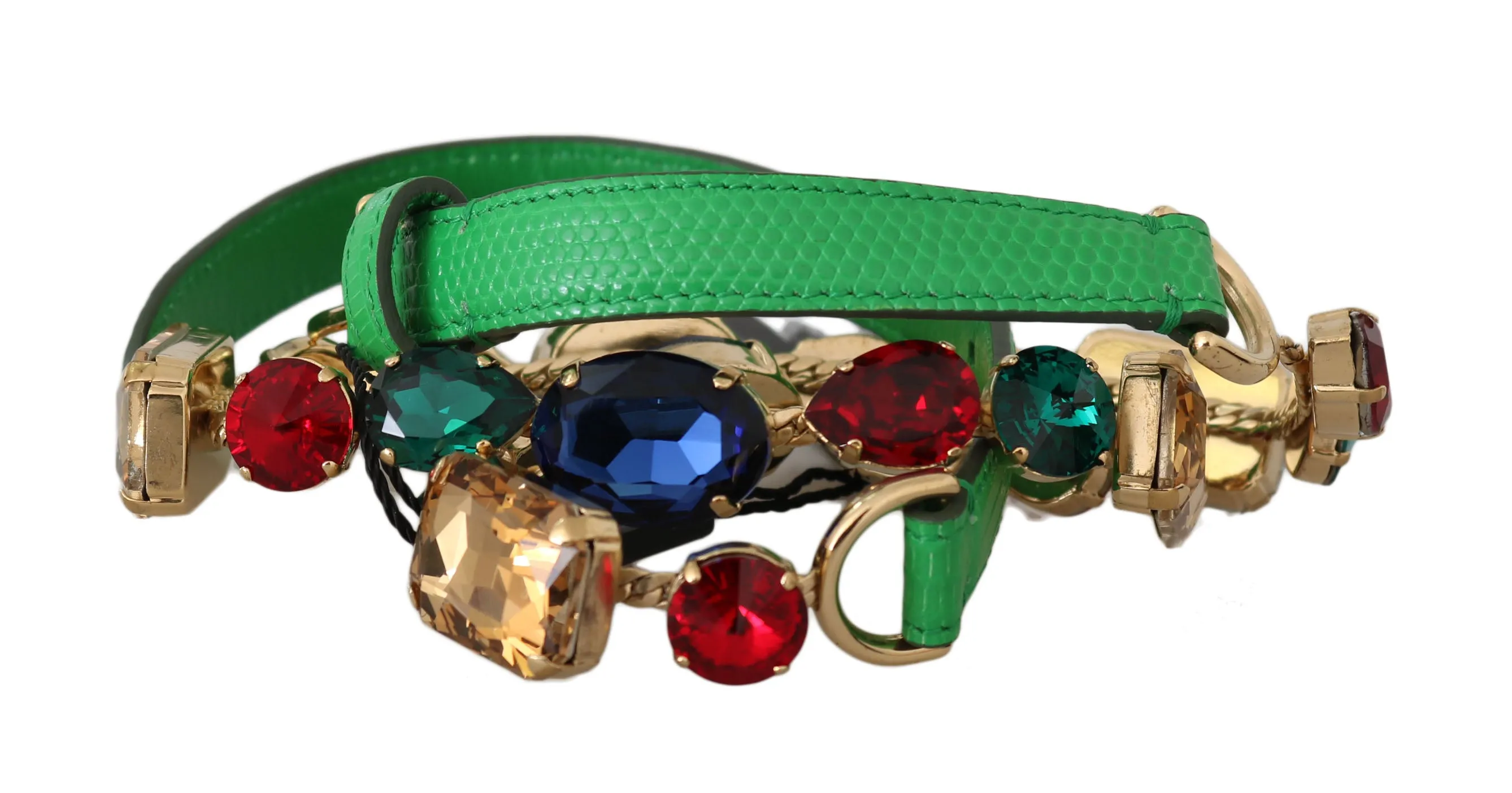 Green Leather Crystal Flower Waist Wrap Belt