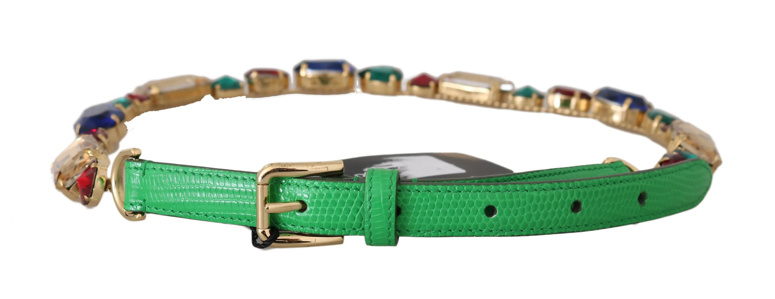Green Leather Crystal Flower Waist Wrap Belt