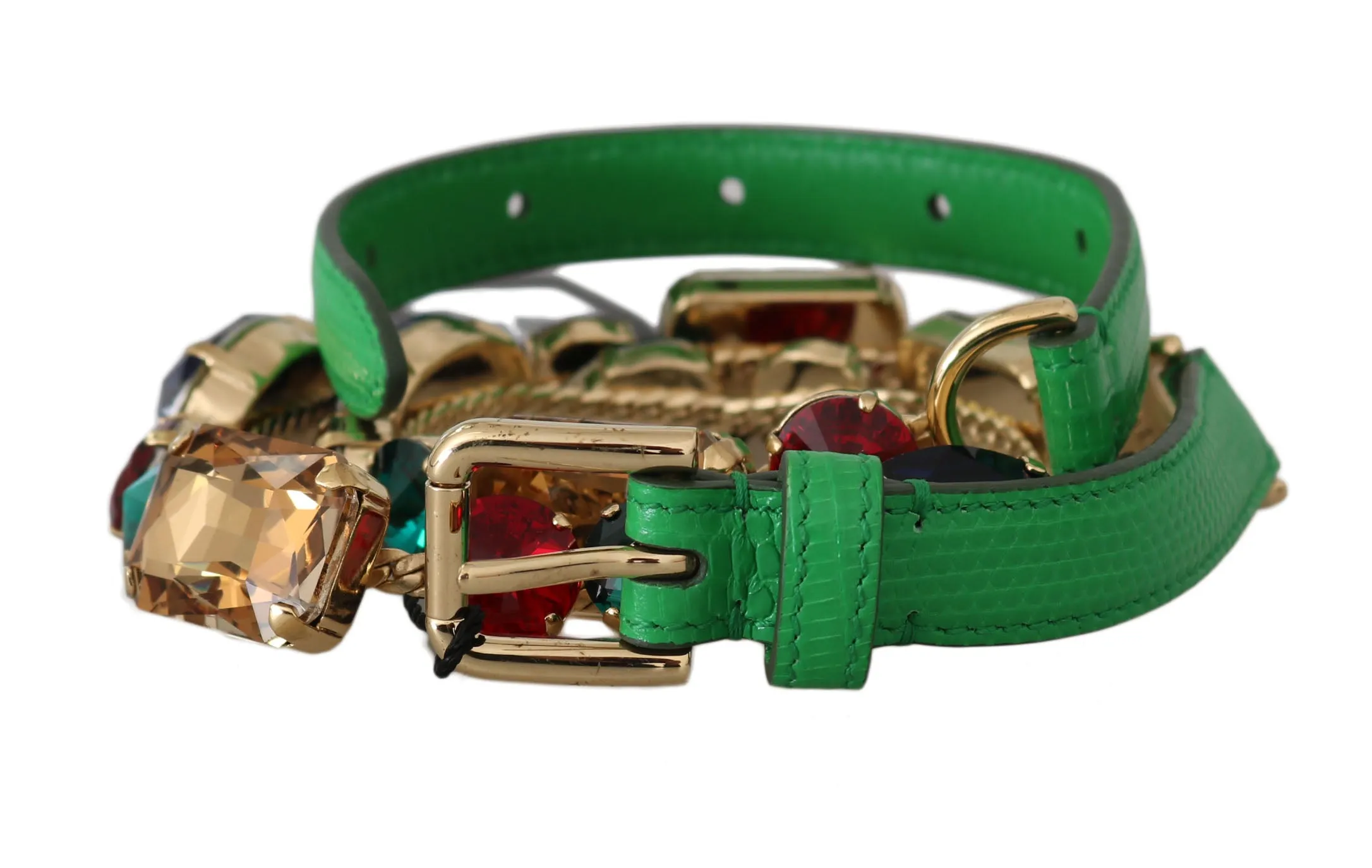 Green Leather Crystal Flower Waist Wrap Belt