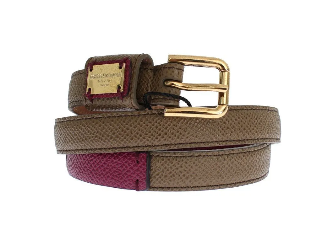 Green Leather Gold Buckle Logo Waist Belt