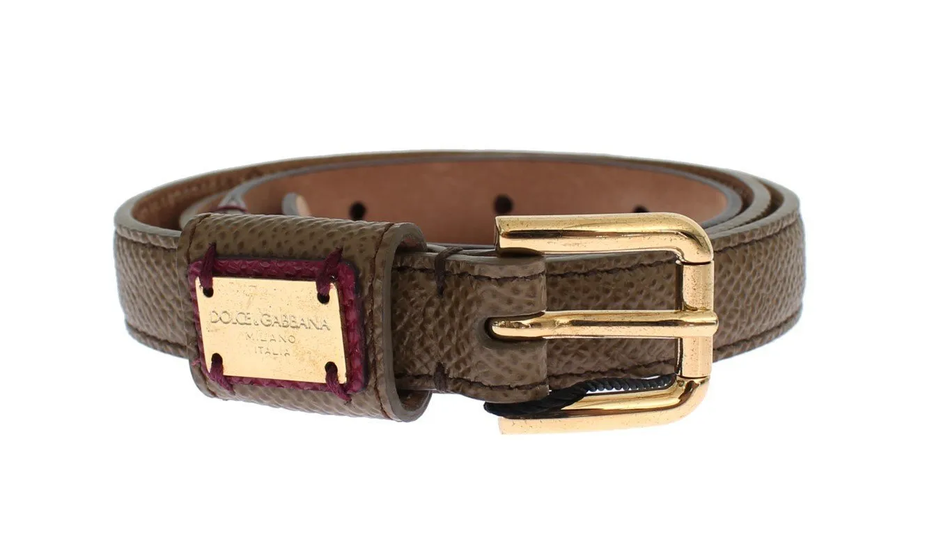 Green Leather Gold Buckle Logo Waist Belt