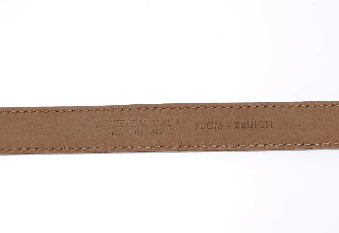 Green Leather Gold Buckle Logo Waist Belt