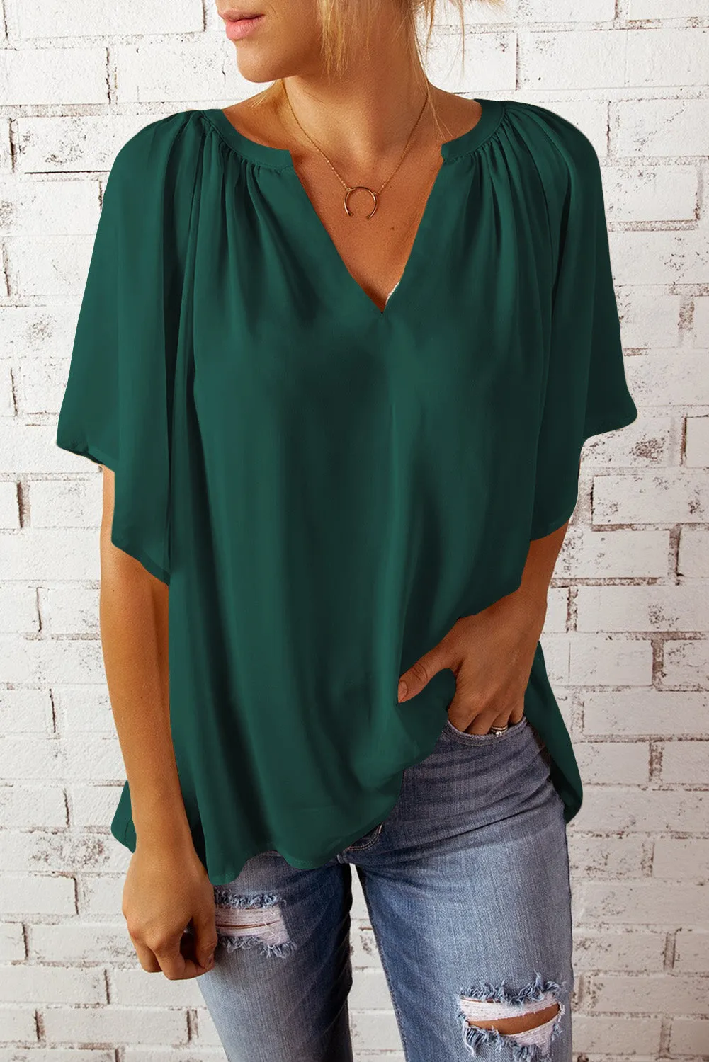 Green Pleated Loose Top