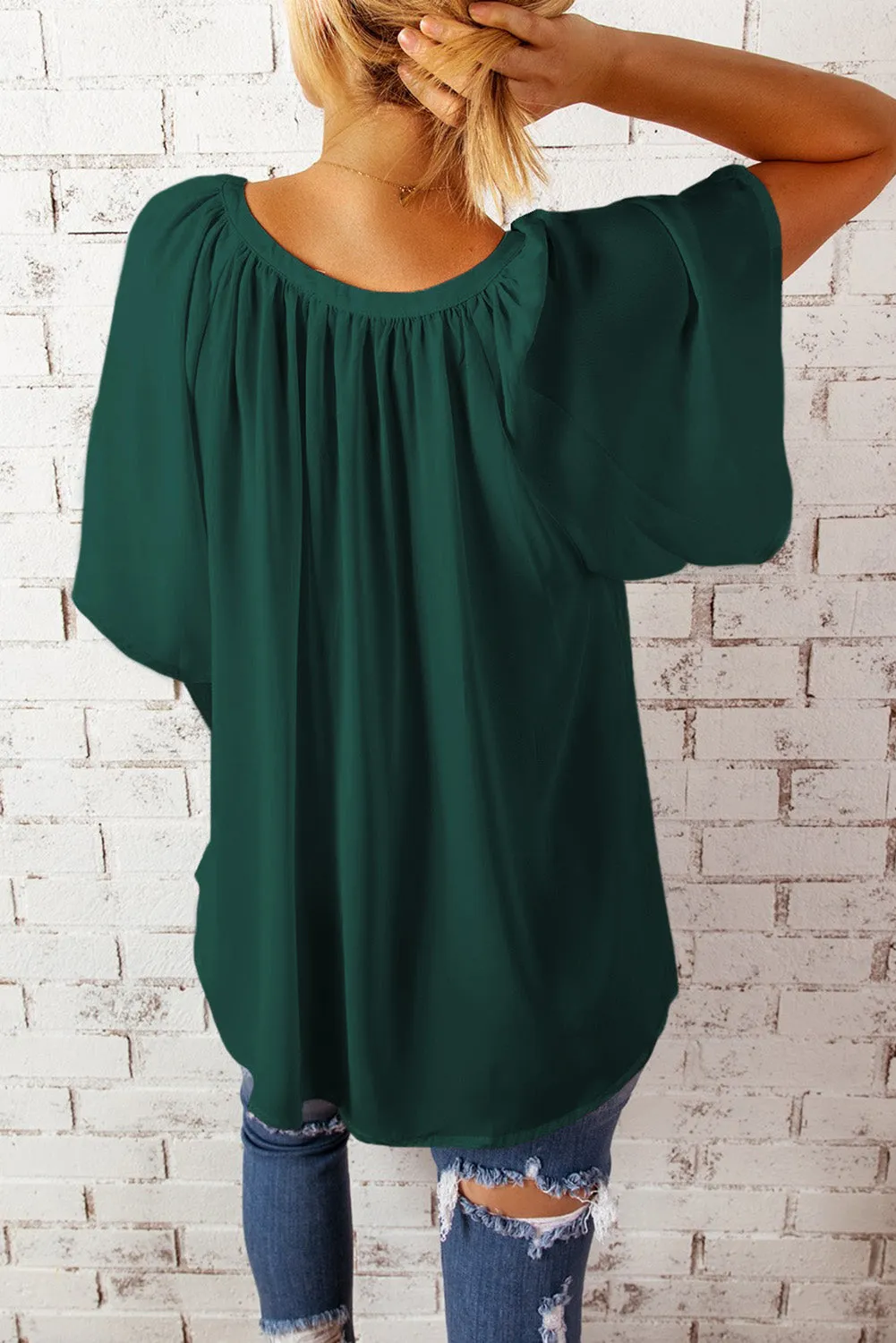 Green Pleated Loose Top