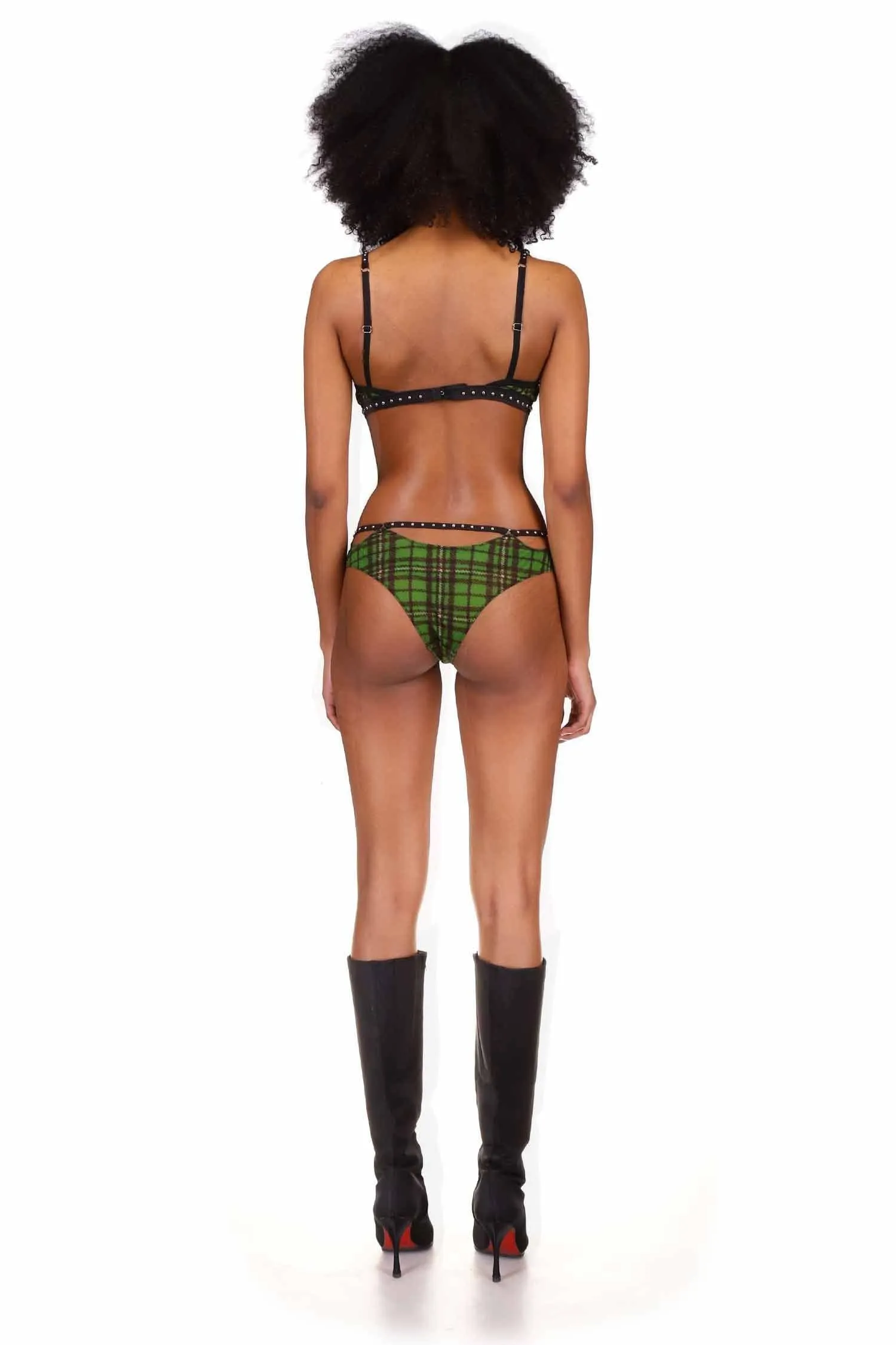 Green Tartan Mesh Thong