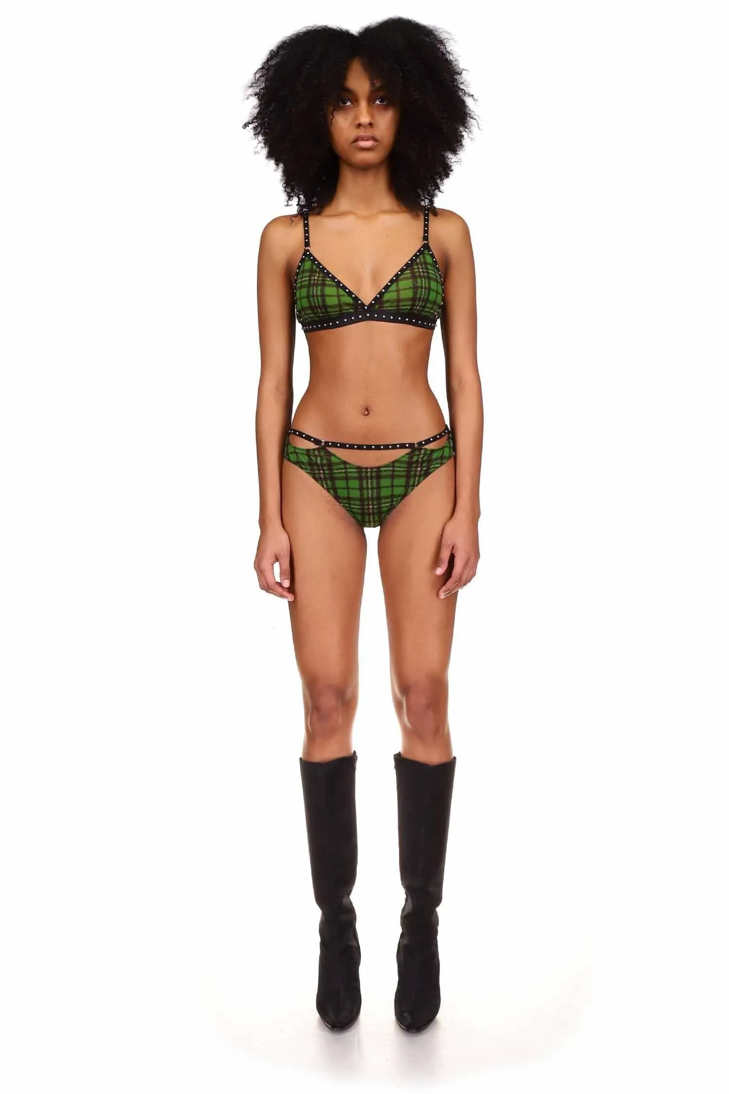 Green Tartan Mesh Thong