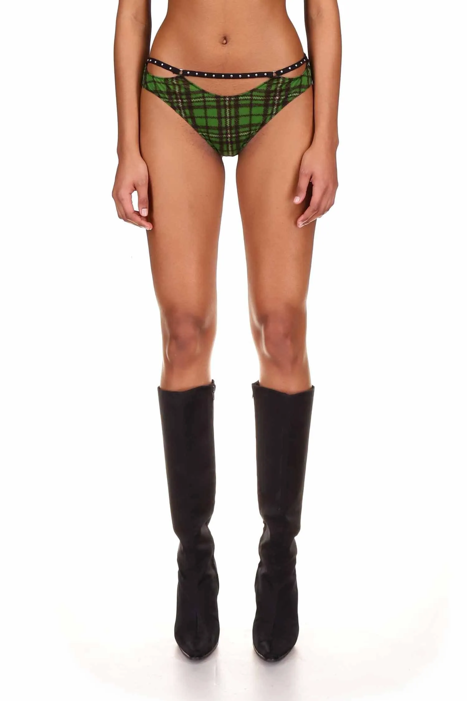Green Tartan Mesh Thong