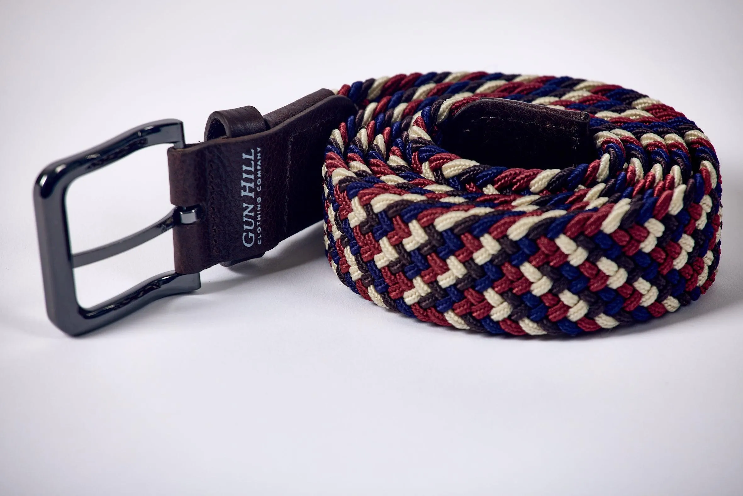 Gun Hill Mens Woven Elasticated Belt - Navy/Brown/White