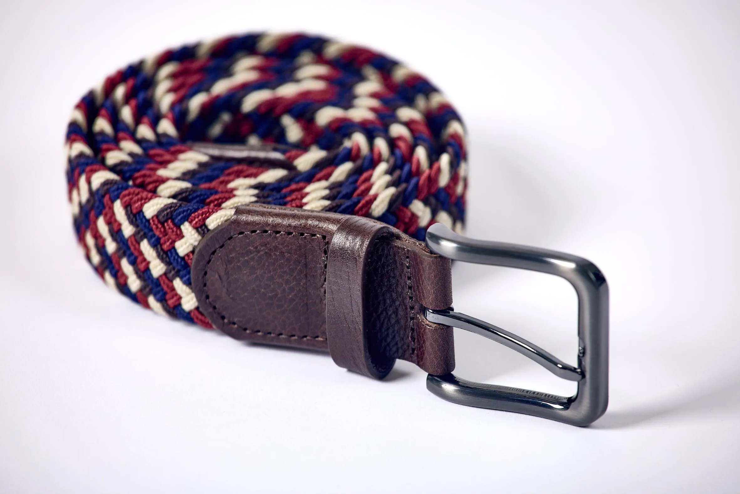 Gun Hill Mens Woven Elasticated Belt - Navy/Brown/White