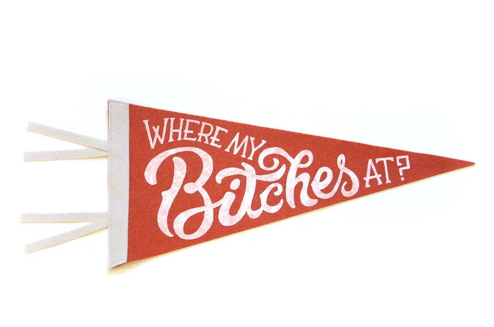 Hand Screen-Printed Wool Pennant: Where My Bitches At?