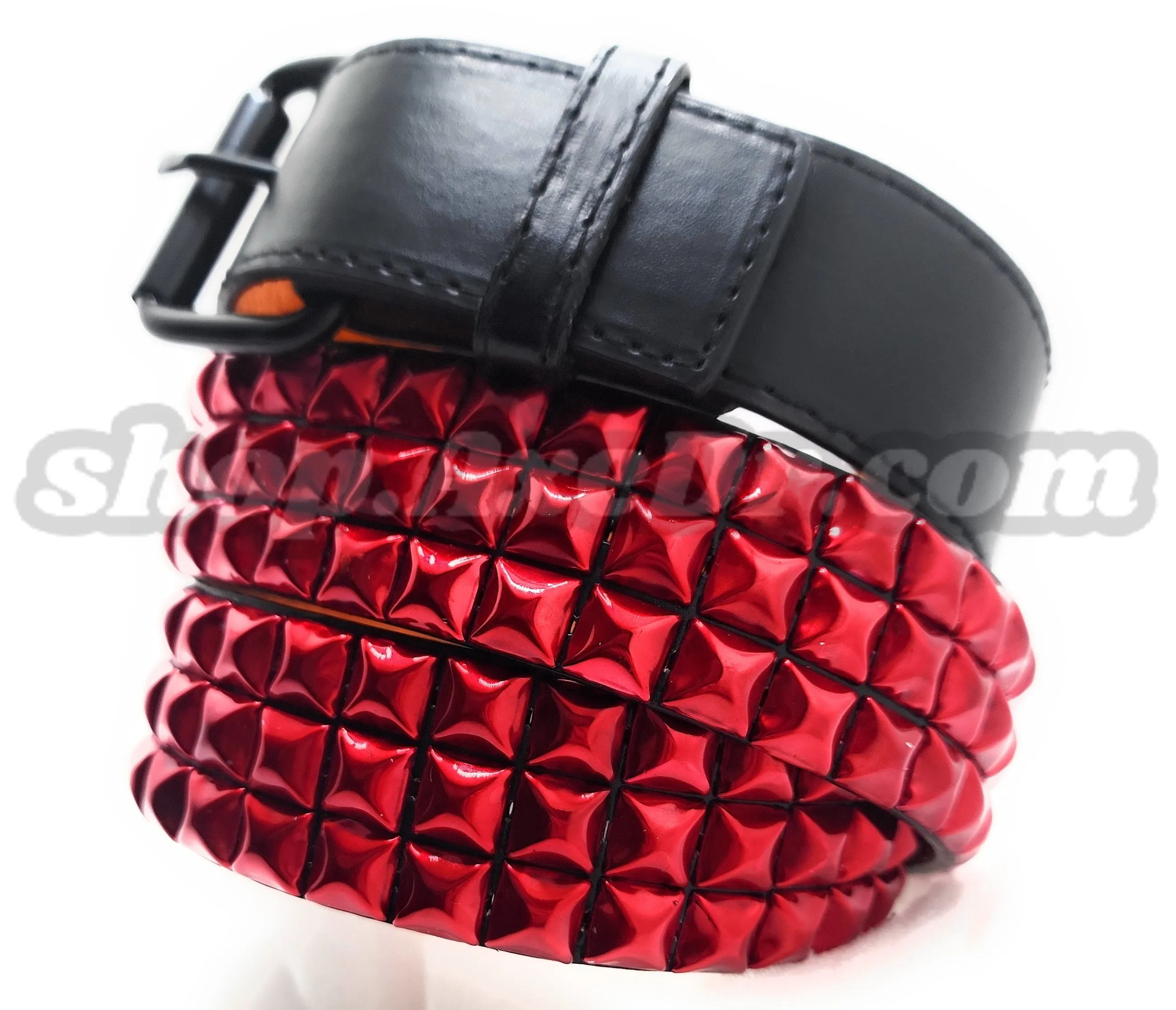 Handmade Candy Apple Red Pyramid Studded Stitched Leather Belt Punk