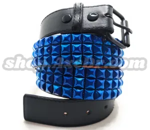 Handmade Pearl Blue Pyramid Studded Stitched Leather Belt Punk