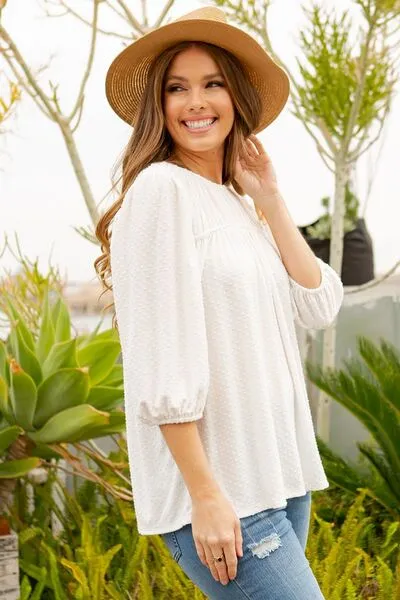 Hazel Blues® | Celeste Puff Sleeve and Bow Detail Top