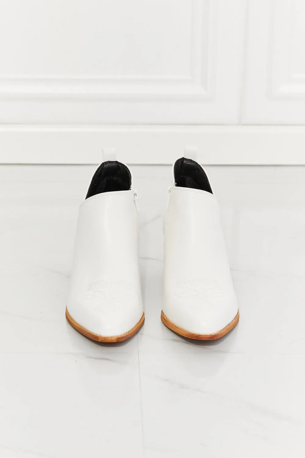 Hazel Blues® | Trust Yourself Embroidered Crossover Cowboy Bootie in White