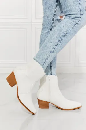 Hazel Blues® | Watertower Town Faux Leather Western Ankle Boots in White