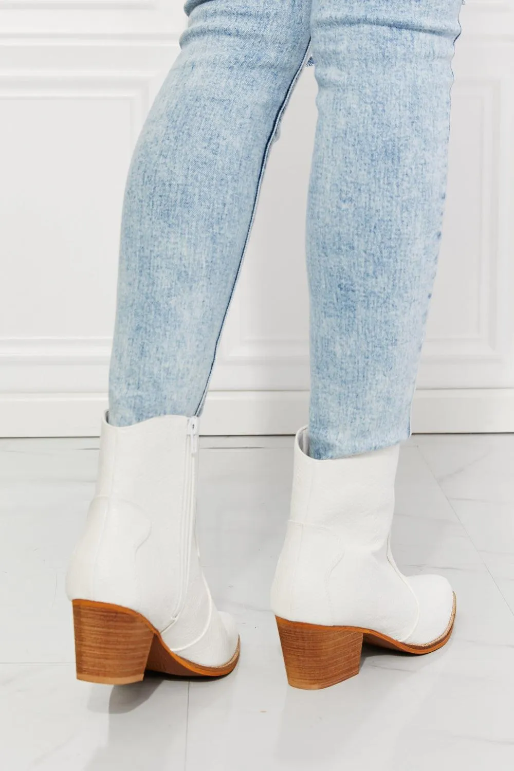 Hazel Blues® | Watertower Town Faux Leather Western Ankle Boots in White