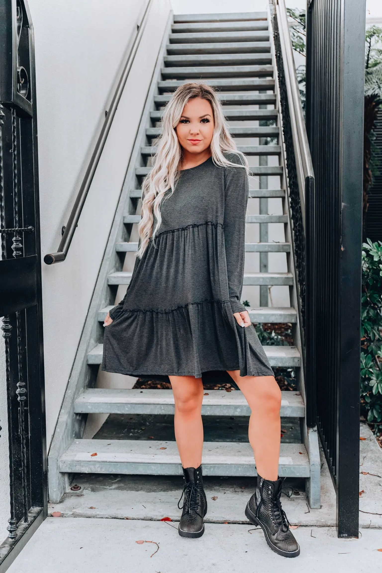 Heather Mist Charcoal Baby Doll Dress