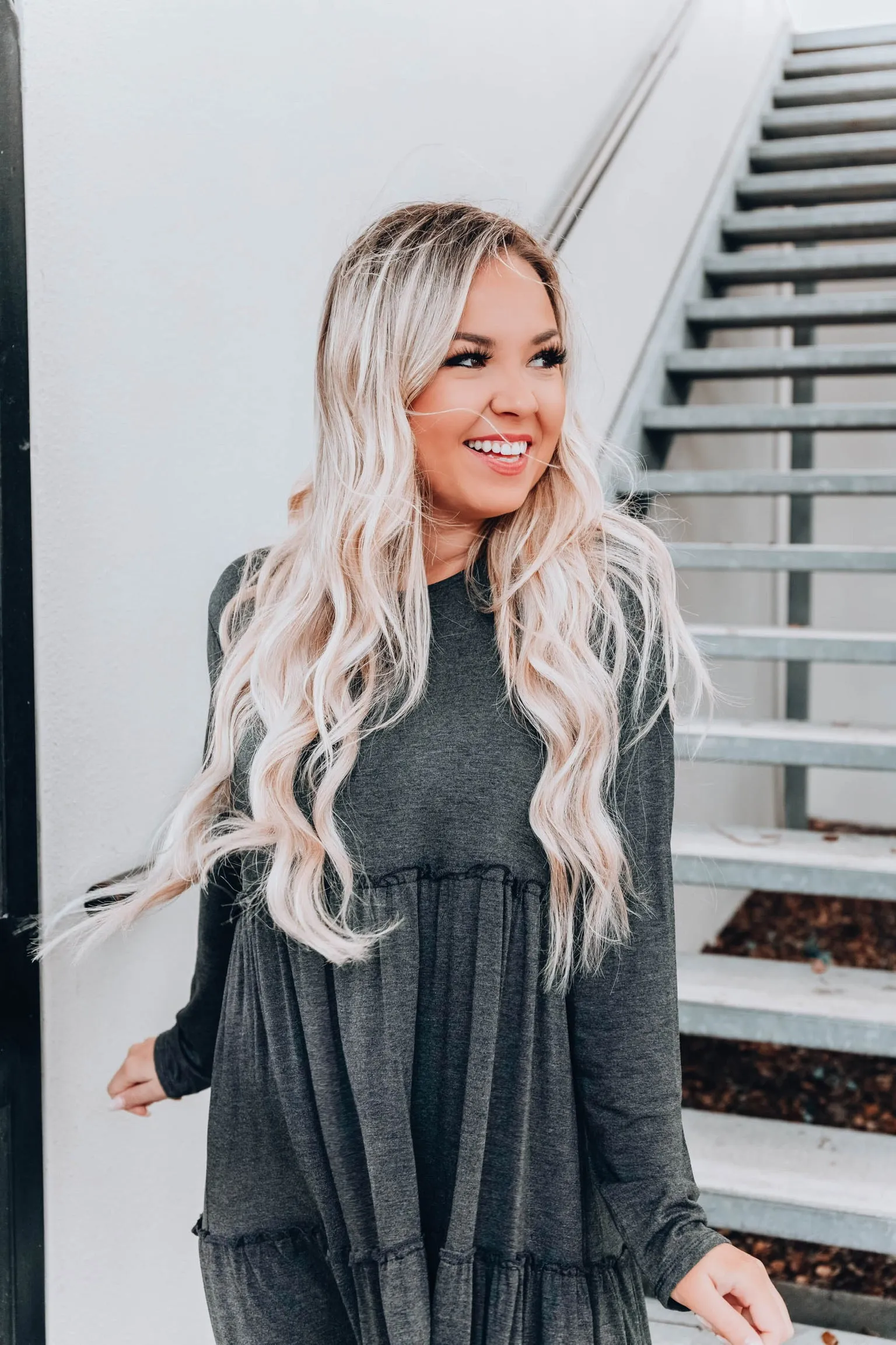 Heather Mist Charcoal Baby Doll Dress