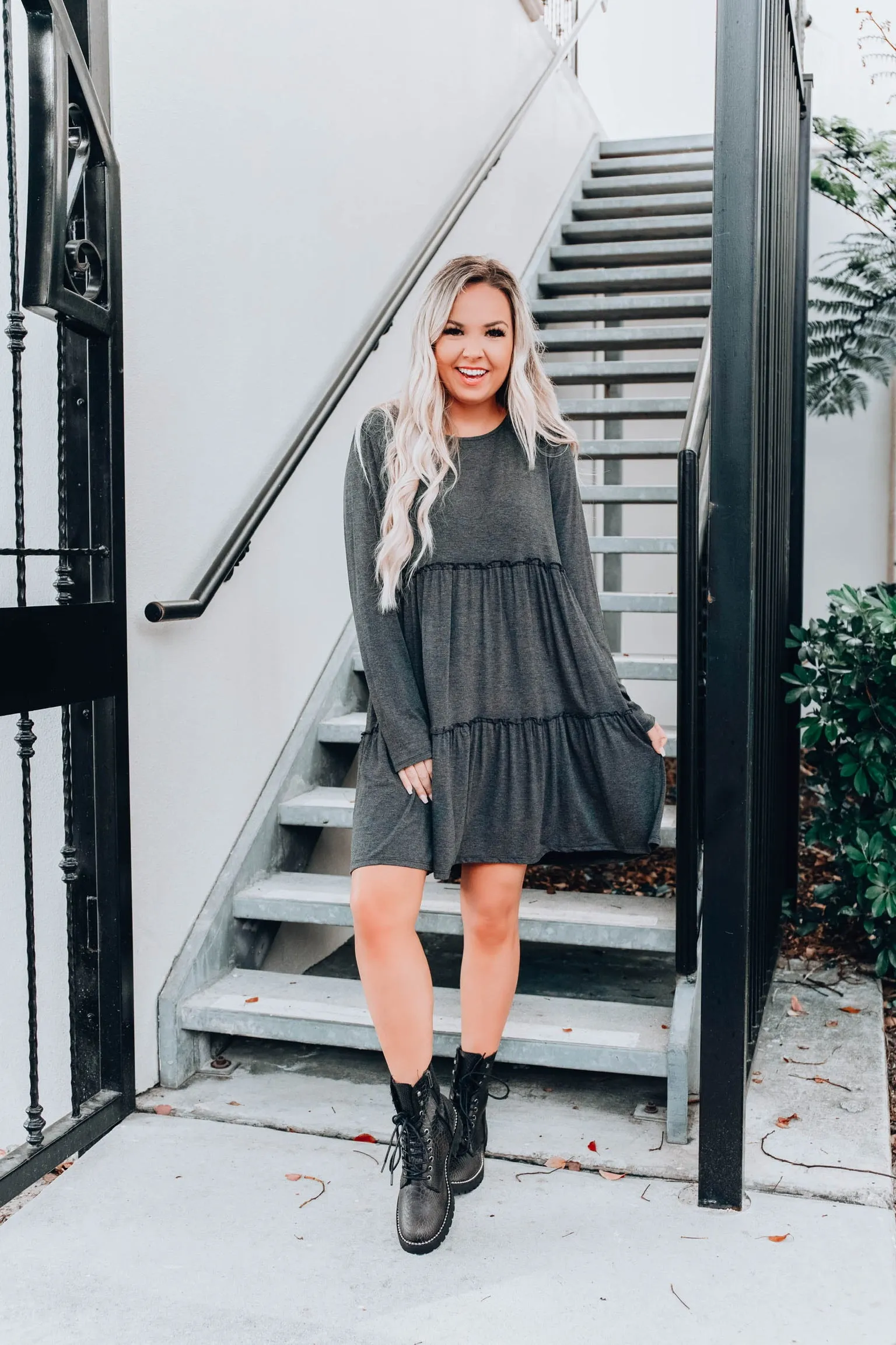 Heather Mist Charcoal Baby Doll Dress