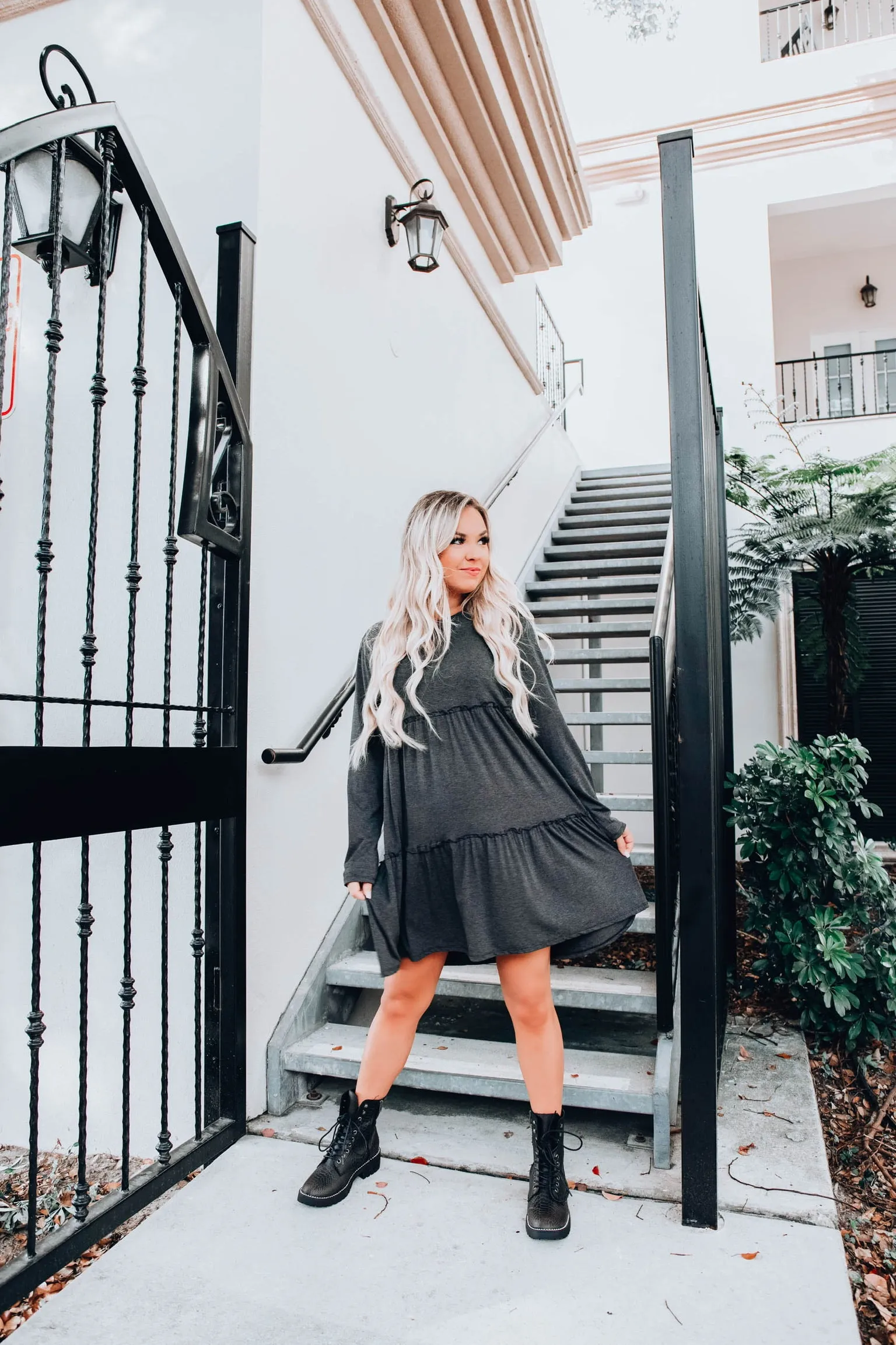 Heather Mist Charcoal Baby Doll Dress