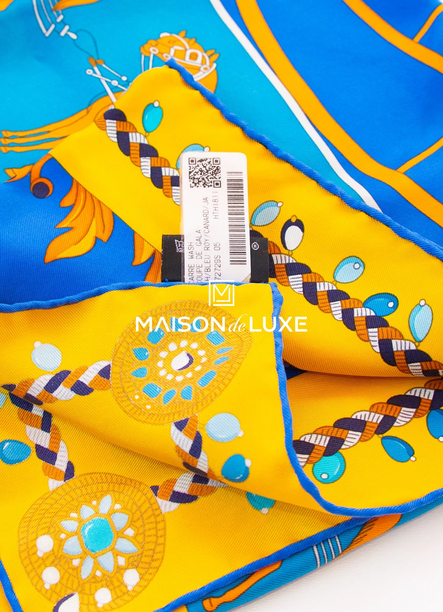 Hermes "Coupe de Gala" Blue Wash Twill Silk 90 cm Scarf