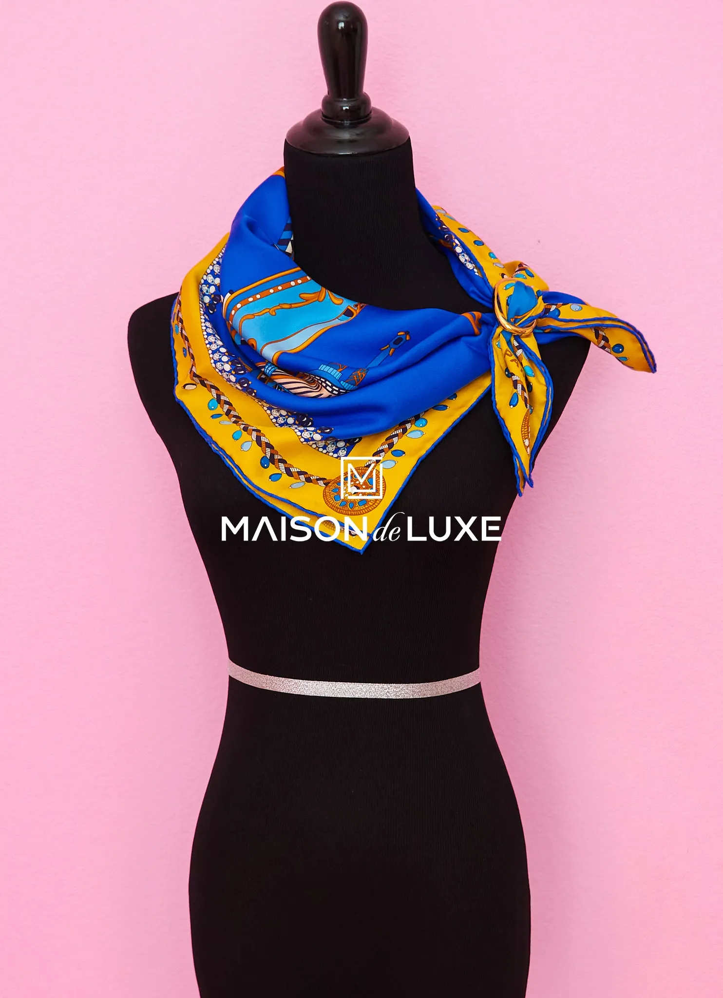 Hermes "Coupe de Gala" Blue Wash Twill Silk 90 cm Scarf