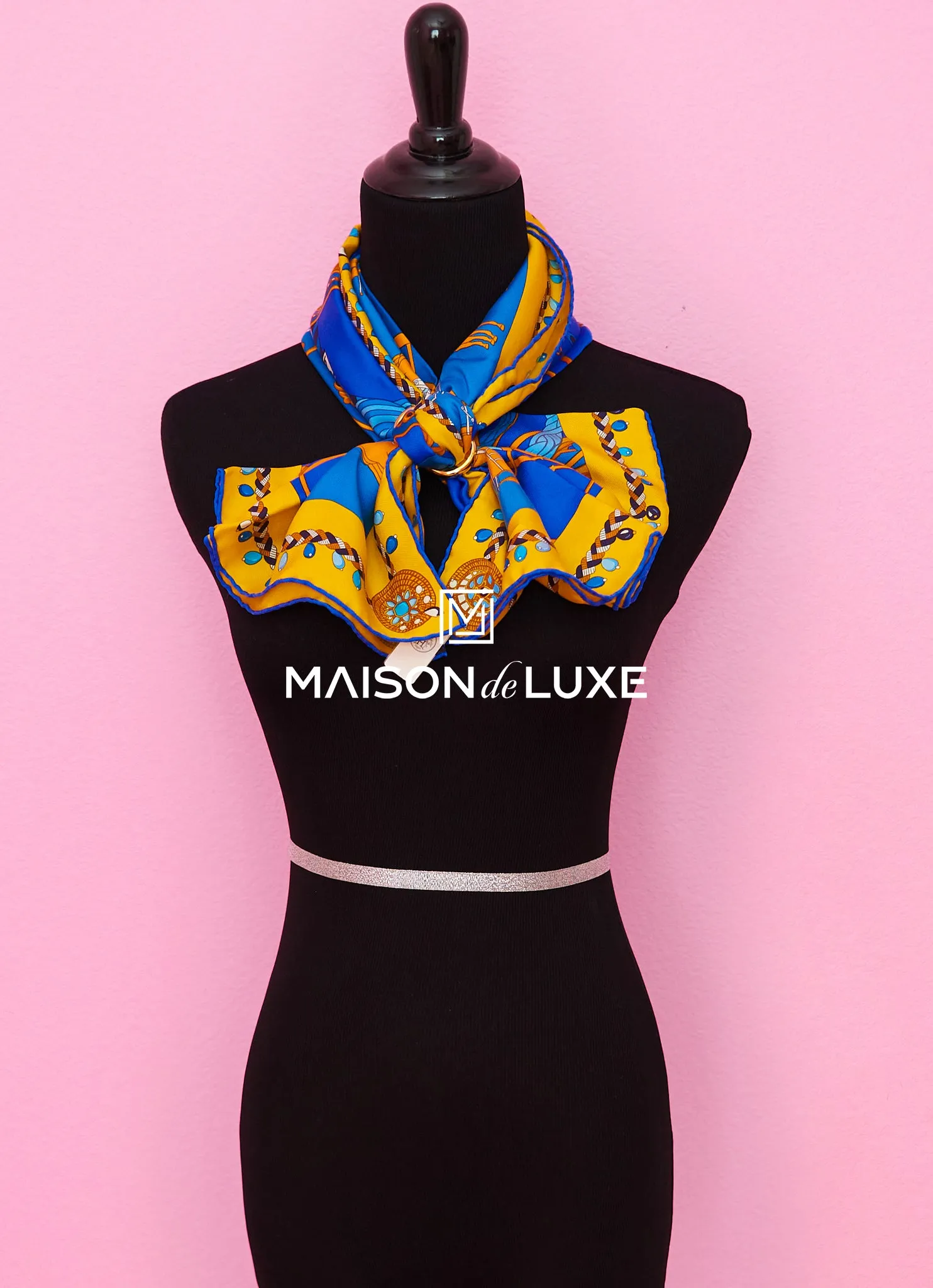 Hermes "Coupe de Gala" Blue Wash Twill Silk 90 cm Scarf