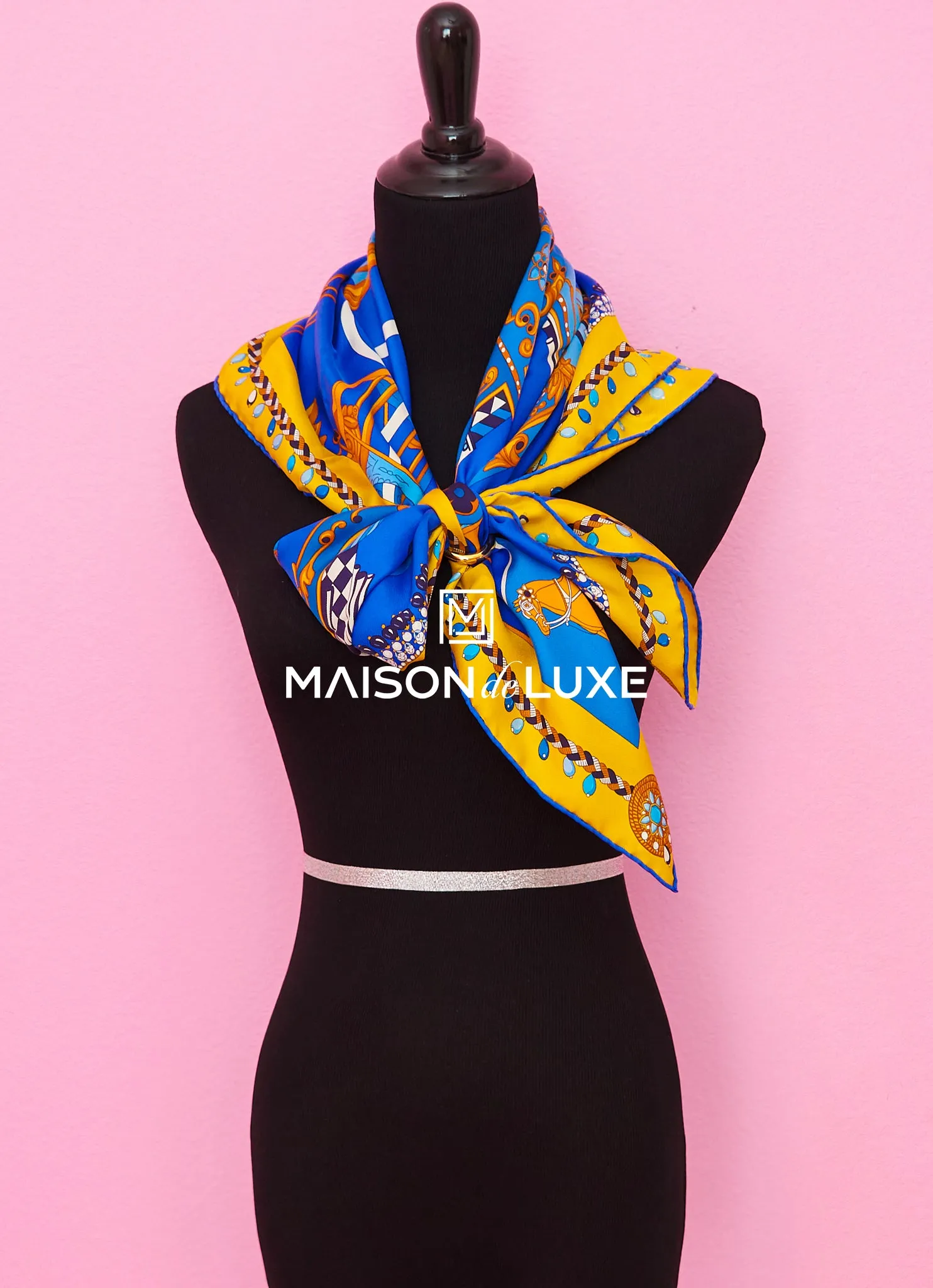 Hermes "Coupe de Gala" Blue Wash Twill Silk 90 cm Scarf