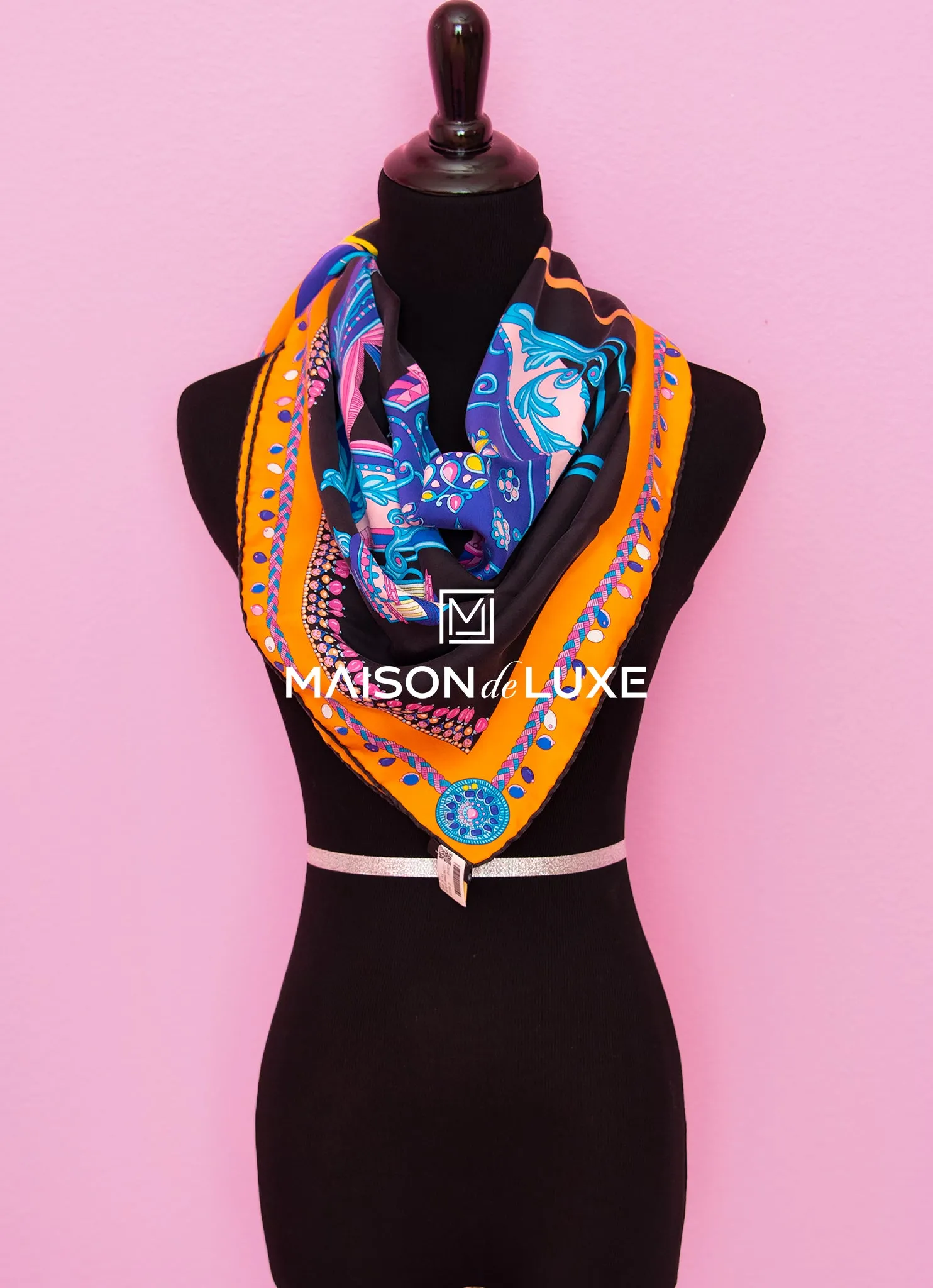 Hermes "Coupe de Gala" Orange Wash Twill Silk 90 cm Scarf