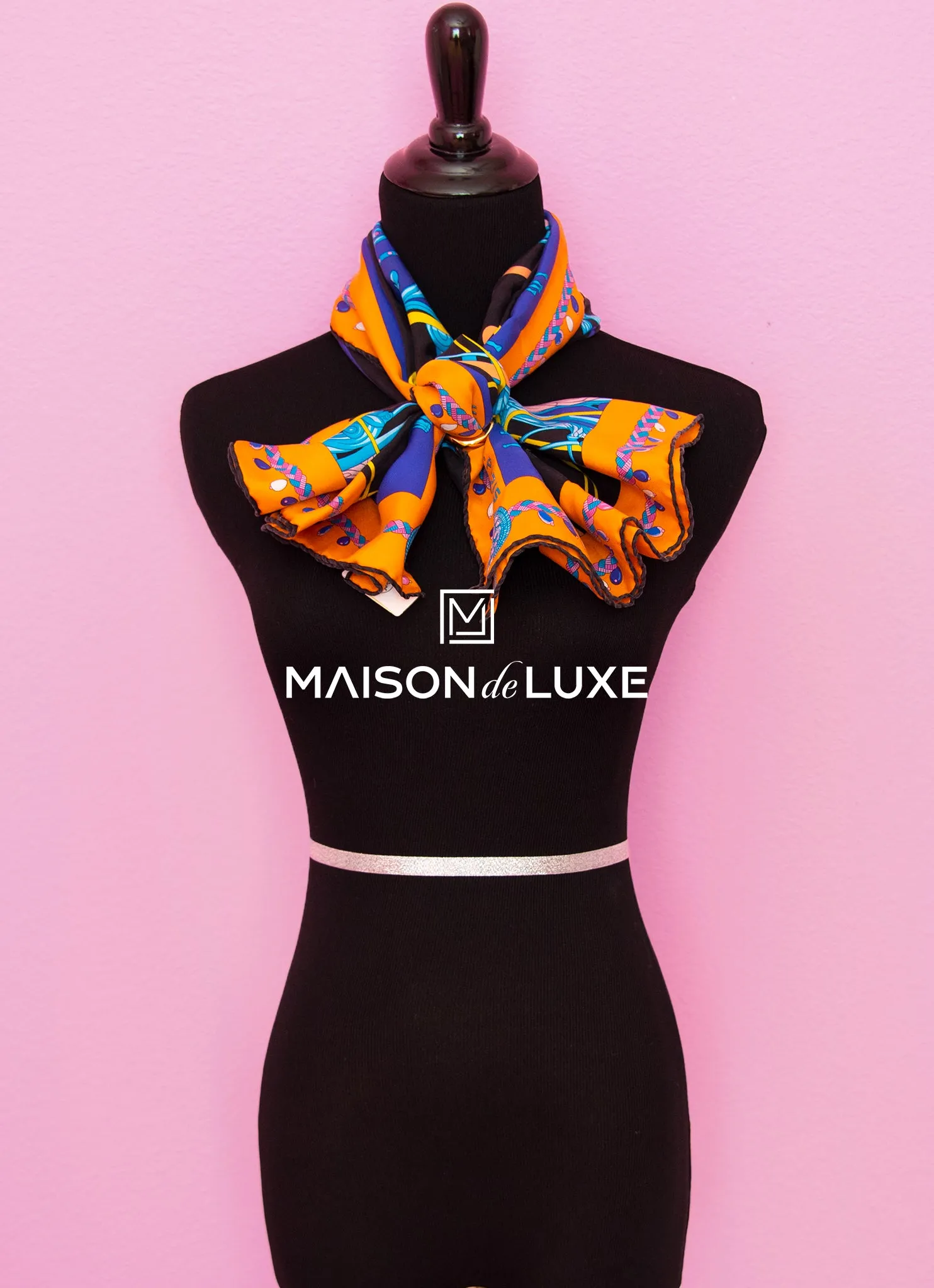 Hermes "Coupe de Gala" Orange Wash Twill Silk 90 cm Scarf