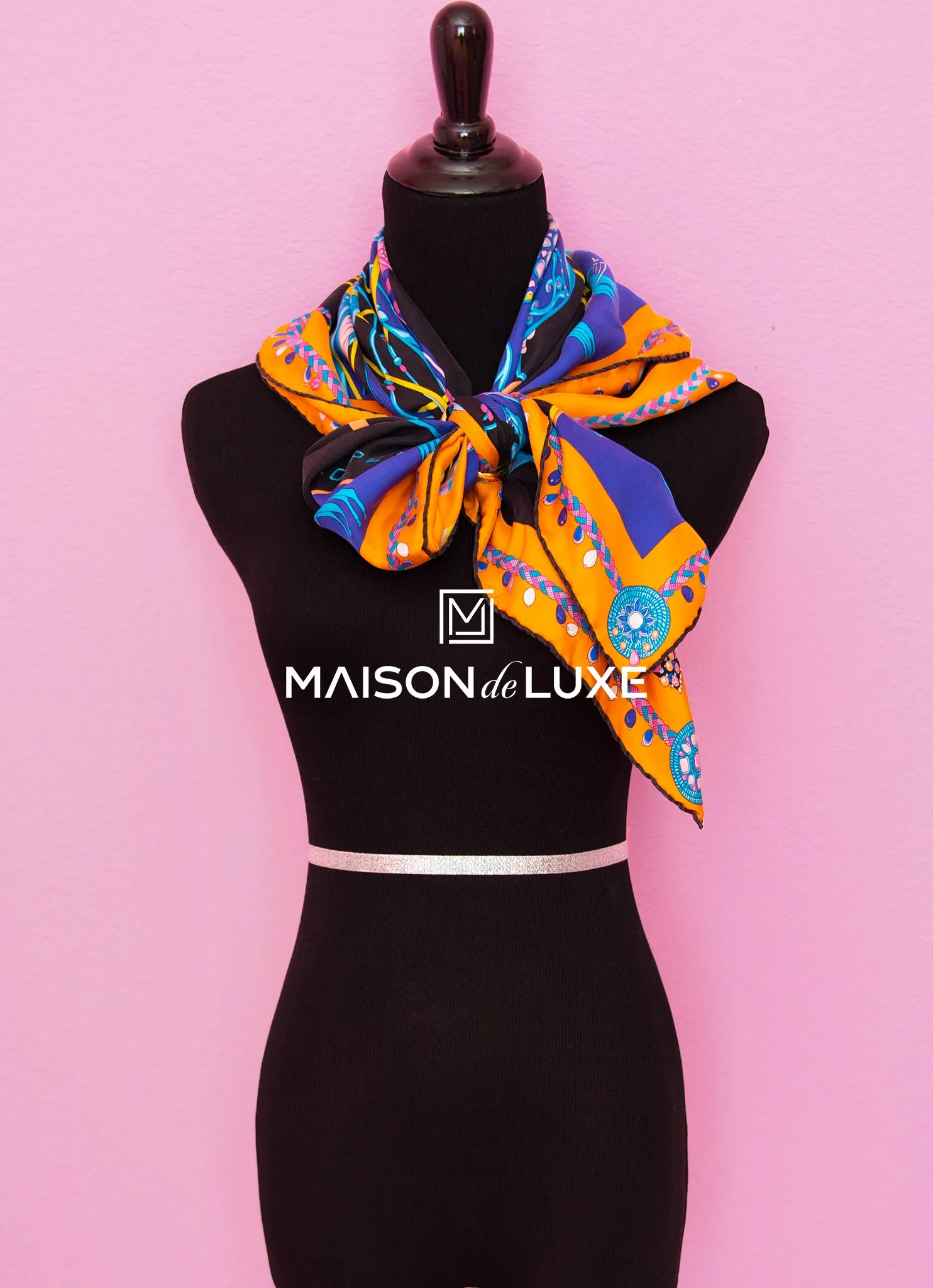 Hermes "Coupe de Gala" Orange Wash Twill Silk 90 cm Scarf