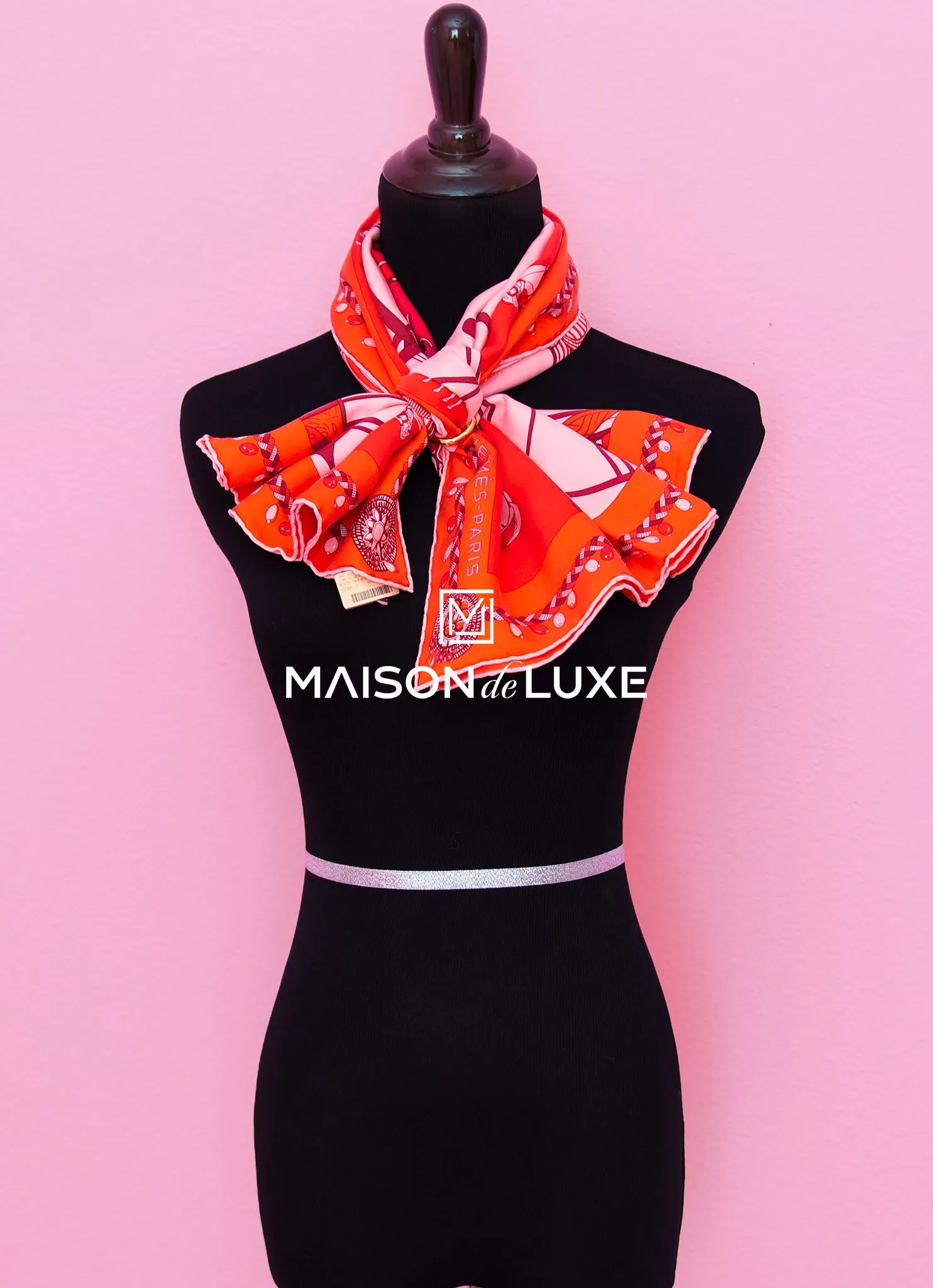 Hermes "Coupe de Gala" Red Pink Wash Twill Silk 90 cm Scarf